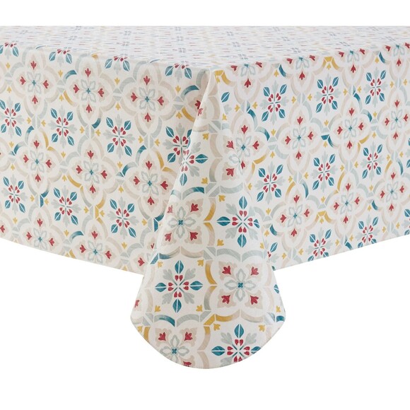 Tile Print PEVA Tablecloth 60" x 84" Rectangle Polyester Backing New Home Gift - Picture 1 of 6